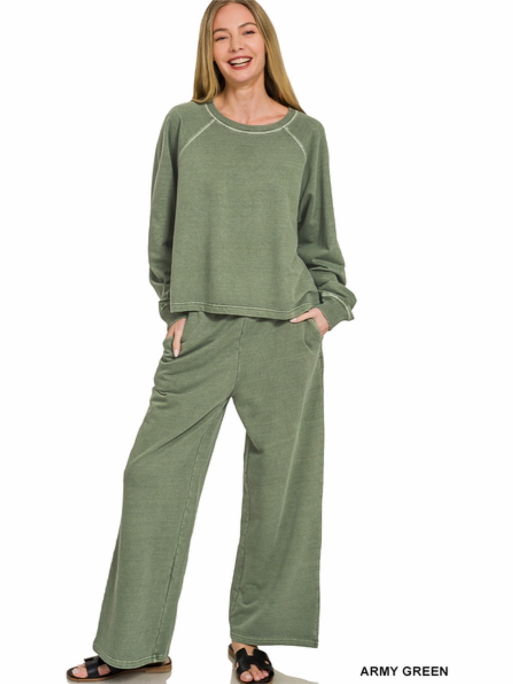 4 ❤️ WASHED FRENCH TERRY
ROUND NECK PULLOVER &
PANTS SET